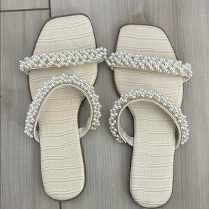 Elegant Cream Pearl-Embellished Sandals